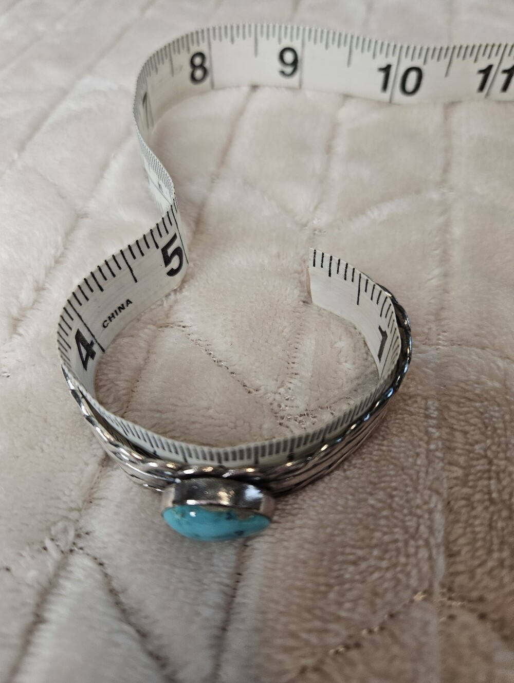 Native American Turquoise Stone Silver Cuff Bracelet - Bright Turquoise - Picture 3 of 5